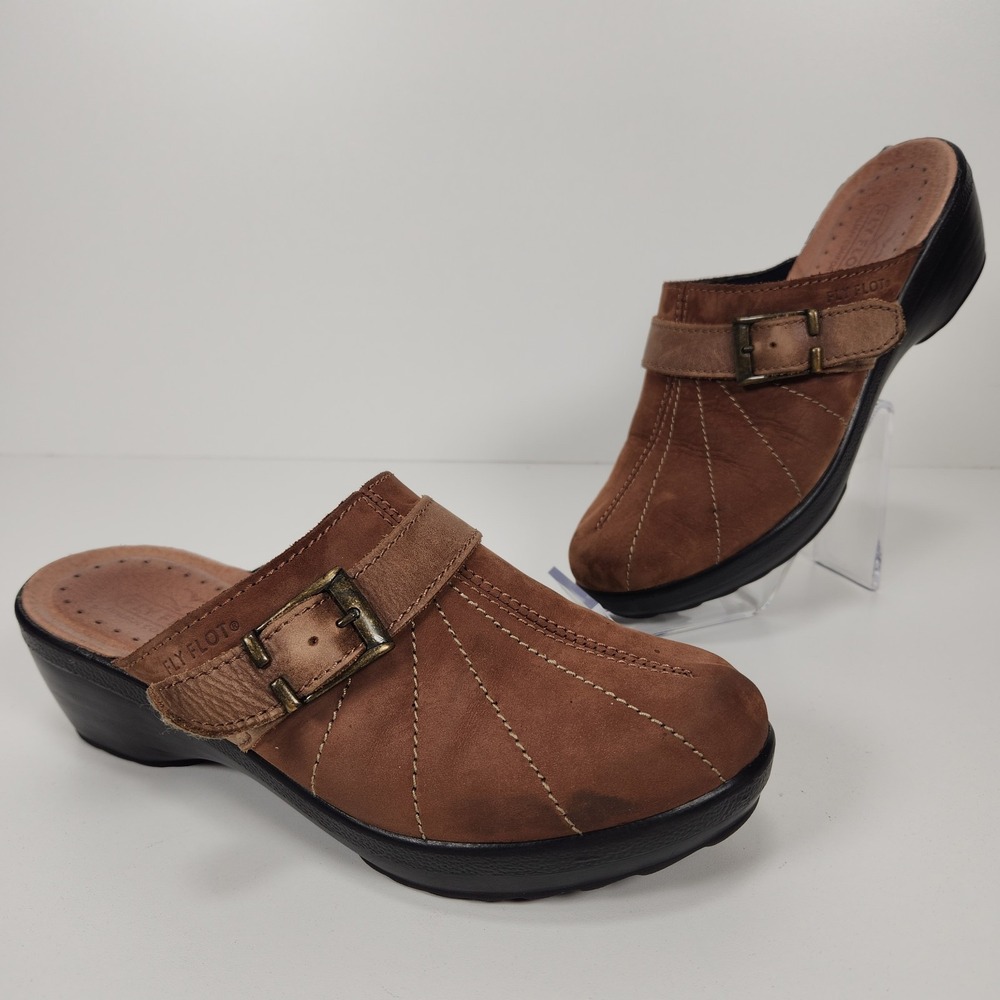 Fly Flot Womens Mule Brown Suede Wedge Comfort Shoes Italy Size EU 39- US 8.5-9?